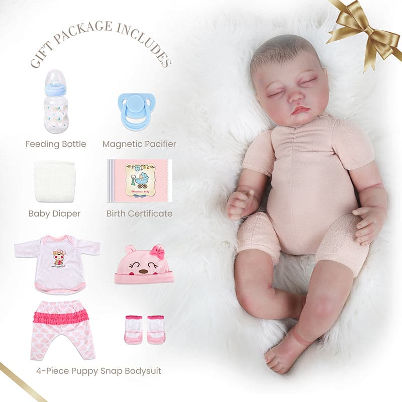 Evie doll will come with a set of clothes, a birth certificate and an accessory set. Her eyes closed and she has a cloth body, which is so soft that kids can play better with her.