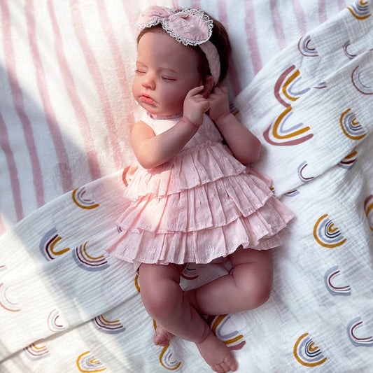 For perfect gift for kids and family, choose Kaydora Lifelike Baby Doll_ Doris. She has realistic facial expressions, hand-rooted hair and eyelashes. Her pink skirt makes her so adorable and real that many people see her as a real baby girl.