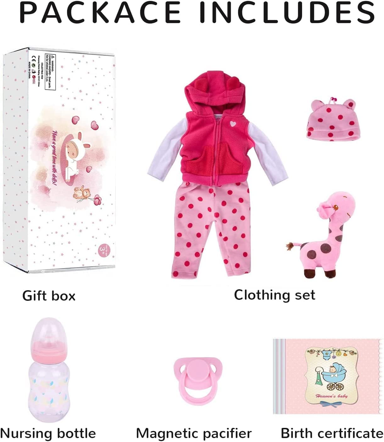 Kaydora Pink Dot Deer Bodysuit 22'' Realistic Baby Doll - Iris