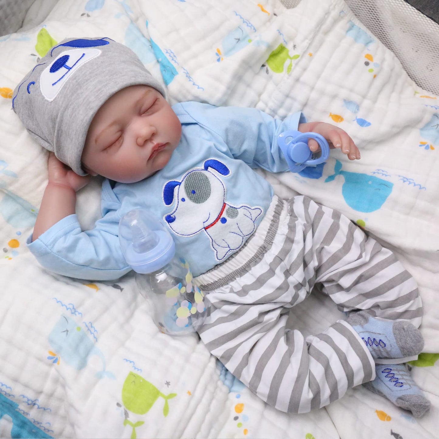 22 Inch Lifelike Newborn Baby Boy Doll, Weighted Realistic Reborn Toddler Dolls That Look Real, Amazing Gift Doll for Kids Age 3+