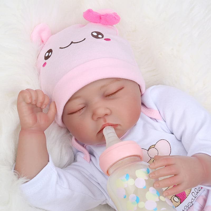 For a perfect lifelike baby doll, don't miss Kaydora reborn baby doll. She comes with hand-rooted hair and eyelashes, as well as hand-painted skin and hair. Evie is a sleeping baby doll with her eyes closed. 